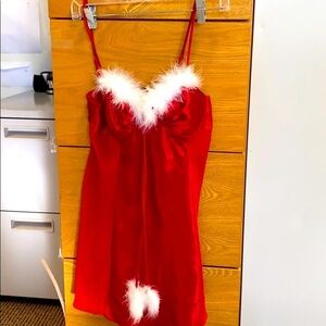 Christmas Seductive Wear by Cinema Exoile Red Satin White Feather Nightgown